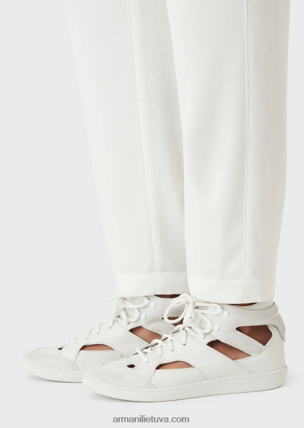 moterys baltas Armani kelnės su smiginiu ir vamzdeliais iš granito audinio 02482X256