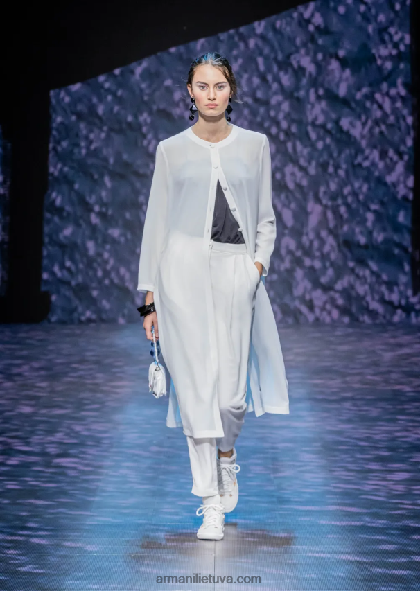 moterys baltas Armani kelnės su smiginiu ir vamzdeliais iš granito audinio 02482X256