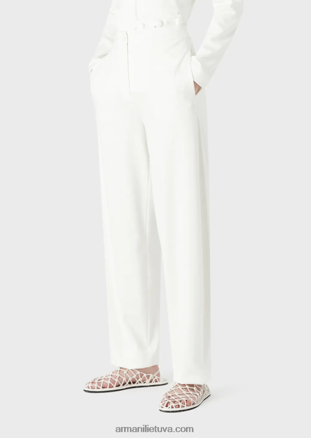 moterys baltas Armani milano dygsnio audinio ovalios kelnės 02482X294
