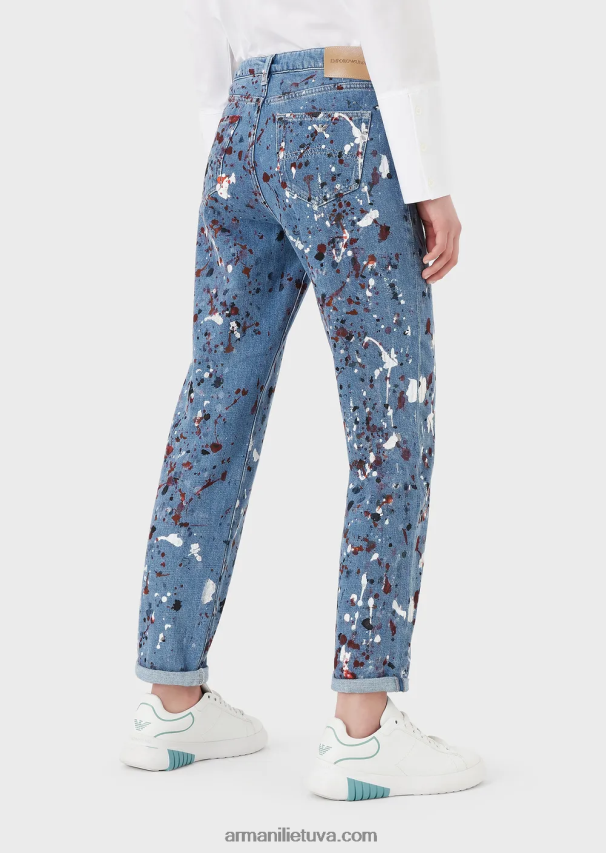 moterys daugiaspalvis Armani j15 vidutinio liemens sutrumpintas, atpalaiduotas senovinės išvaizdos džinsinis džinsas su įvairiaspalvėmis dėmėmis 02482X402