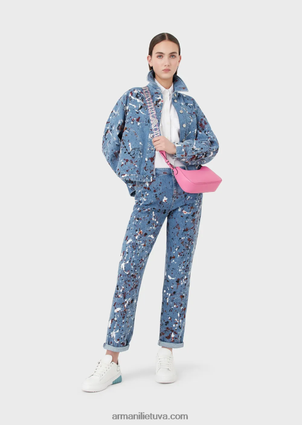 moterys daugiaspalvis Armani j15 vidutinio liemens sutrumpintas, atpalaiduotas senovinės išvaizdos džinsinis džinsas su įvairiaspalvėmis dėmėmis 02482X402