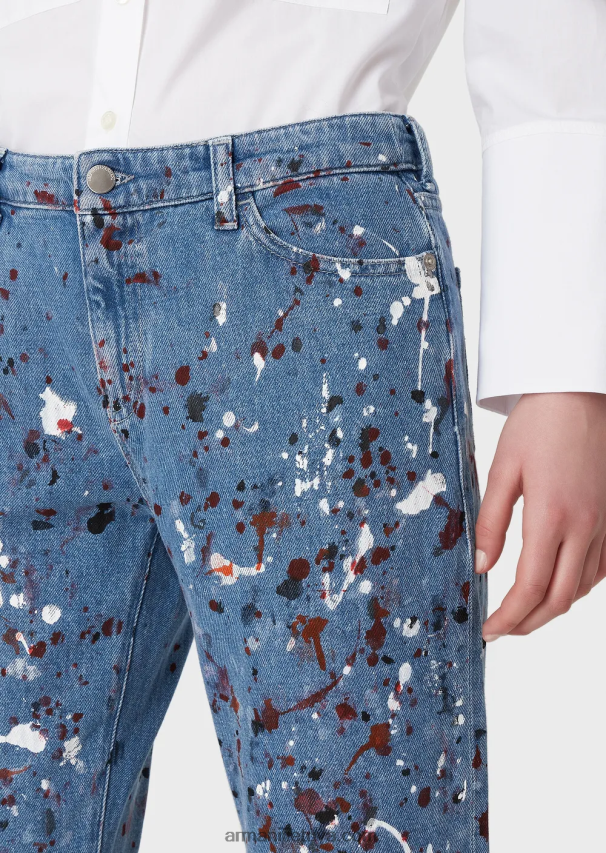 moterys daugiaspalvis Armani j15 vidutinio liemens sutrumpintas, atpalaiduotas senovinės išvaizdos džinsinis džinsas su įvairiaspalvėmis dėmėmis 02482X402
