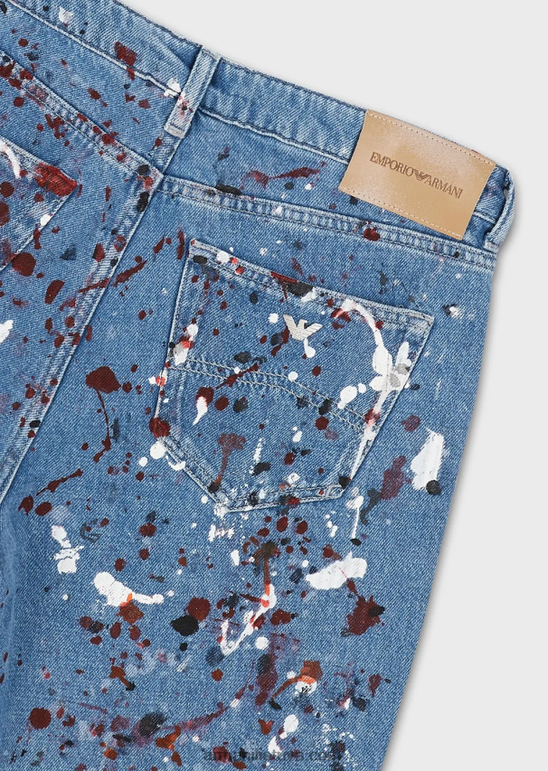 moterys daugiaspalvis Armani j15 vidutinio liemens sutrumpintas, atpalaiduotas senovinės išvaizdos džinsinis džinsas su įvairiaspalvėmis dėmėmis 02482X402