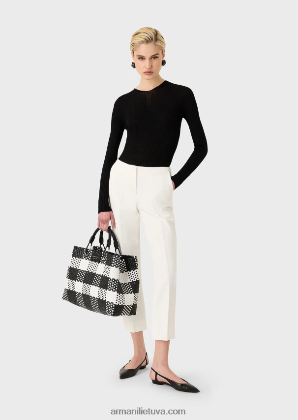 moterys šilko baltumo Armani tamprios gabardino 7/8 kelnes 02482X312