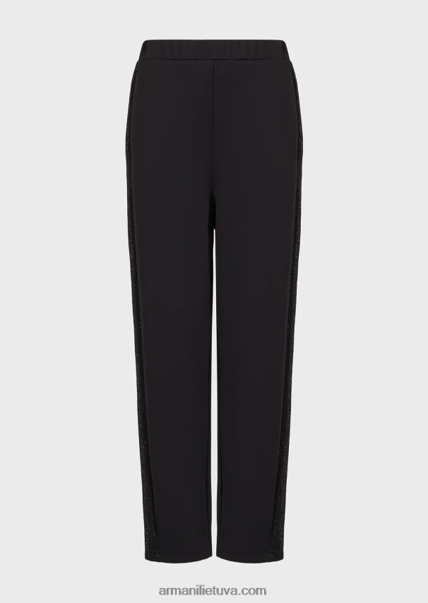 moterys juodas Armani akvalanginio audinio kelnės su kalnų krištolo juostele 02482X288