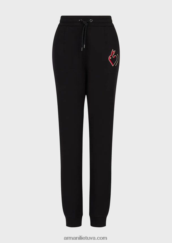 moterys juodas Armani dvigubo trikotažo kelnės su siuvinėjimais 02482X282