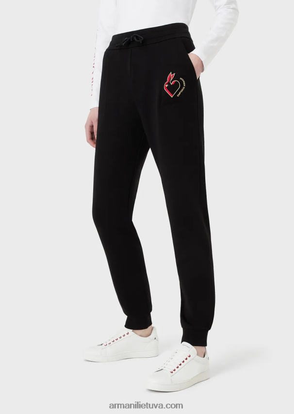 moterys juodas Armani dvigubo trikotažo kelnės su siuvinėjimais 02482X282