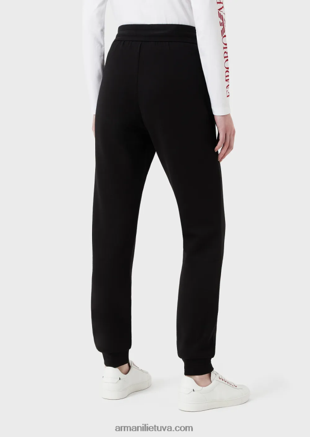 moterys juodas Armani dvigubo trikotažo kelnės su siuvinėjimais 02482X282