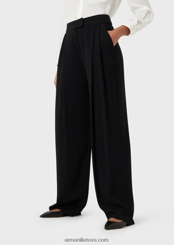 moterys juodas Armani envers-satino palazzo kelnės su smiginiu 02482X311