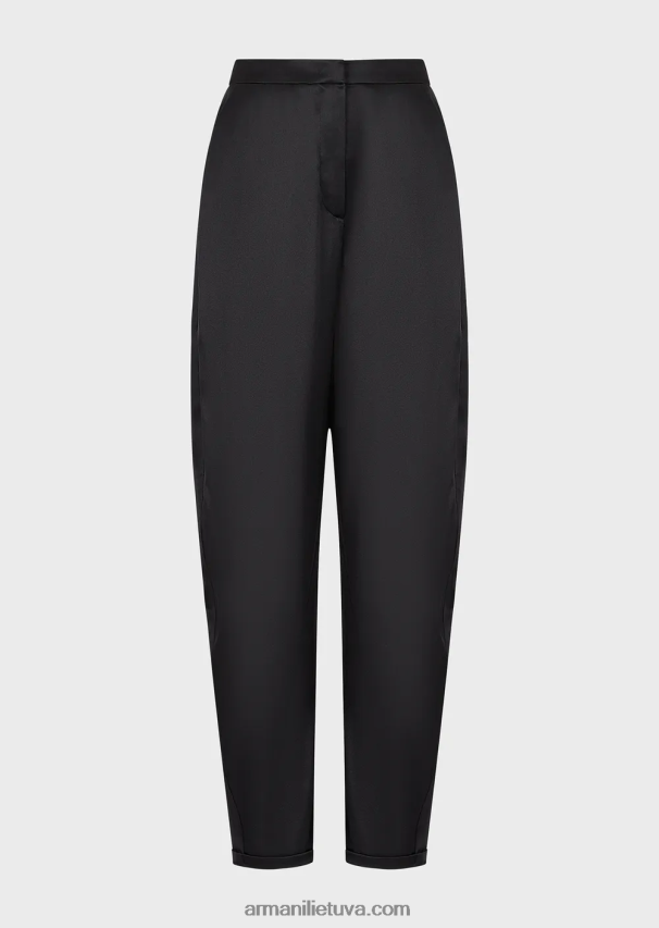 moterys juodas Armani šilko-satino kelnės ovaliomis kojomis 02482X287