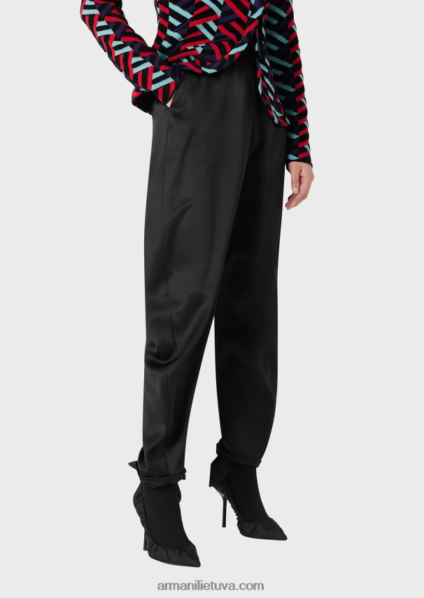 moterys juodas Armani šilko-satino kelnės ovaliomis kojomis 02482X287