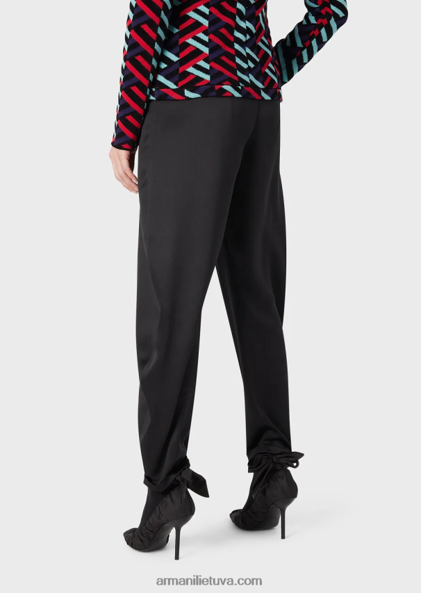 moterys juodas Armani šilko-satino kelnės ovaliomis kojomis 02482X287