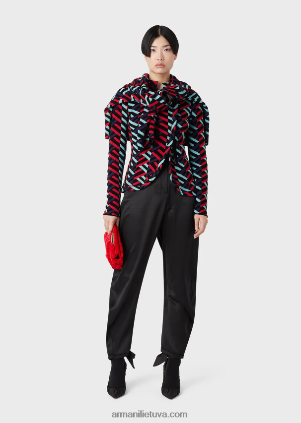 moterys juodas Armani šilko-satino kelnės ovaliomis kojomis 02482X287