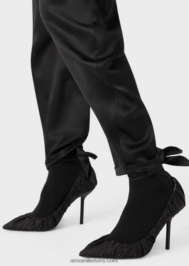 moterys juodas Armani šilko-satino kelnės ovaliomis kojomis 02482X287