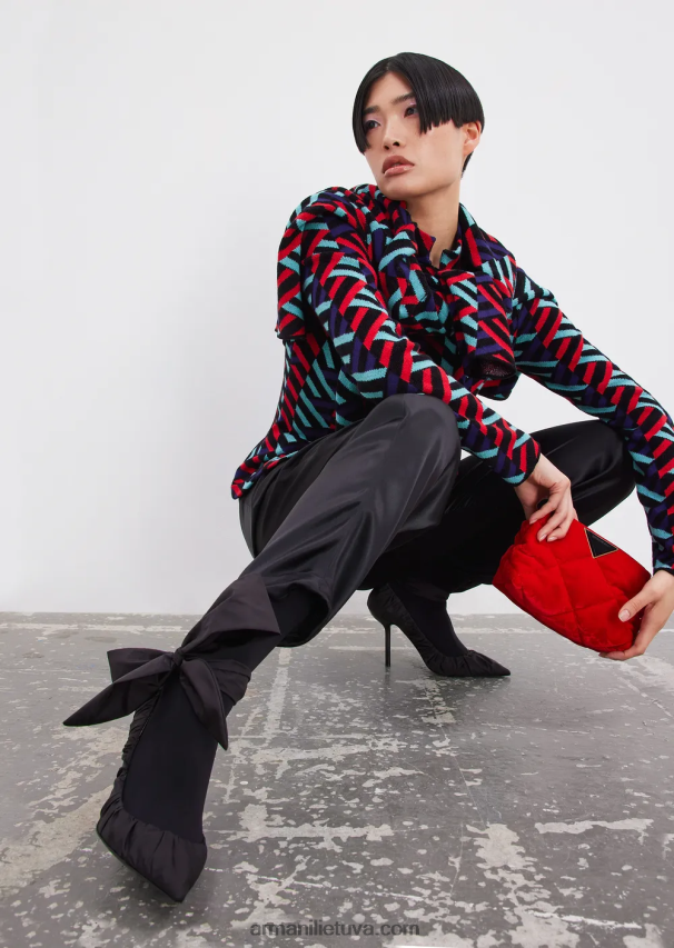 moterys juodas Armani šilko-satino kelnės ovaliomis kojomis 02482X287