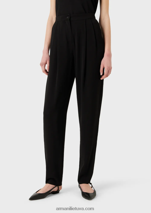 moterys juodas Armani kelnės su smiginiu ir vamzdeliais iš granito audinio 02482X258