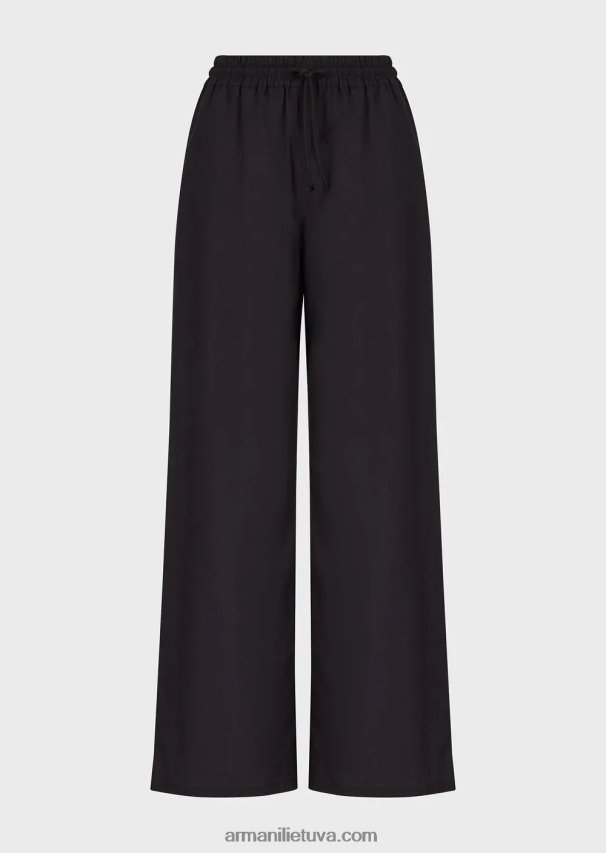 moterys juodas Armani poplino palazzo kelnės su raišteliu 02482X274