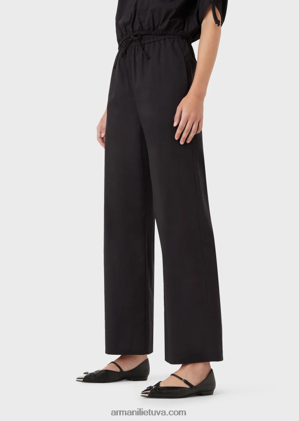 moterys juodas Armani poplino palazzo kelnės su raišteliu 02482X274