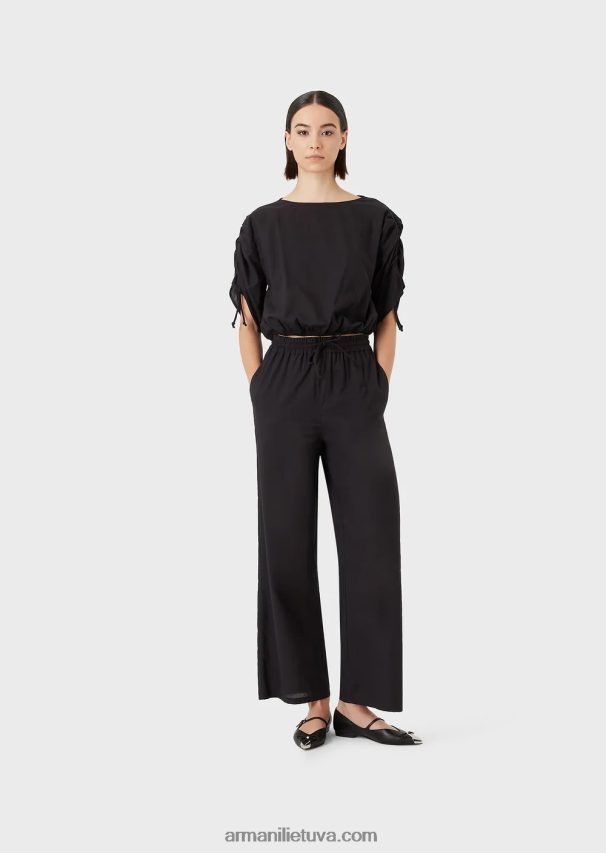 moterys juodas Armani poplino palazzo kelnės su raišteliu 02482X274