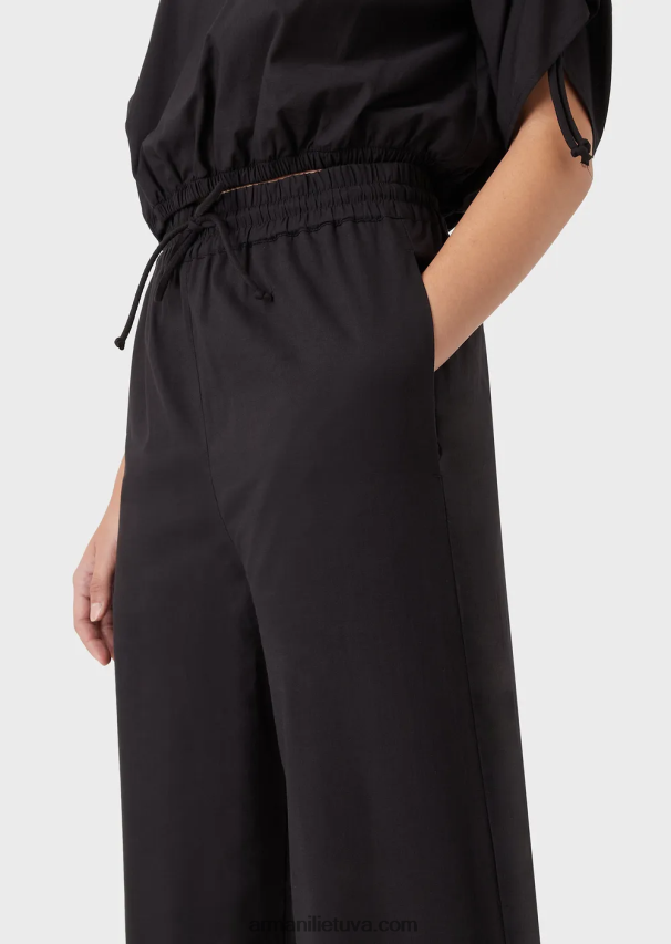 moterys juodas Armani poplino palazzo kelnės su raišteliu 02482X274