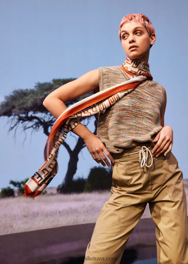 moterys karamelė Armani tvarios kolekcijos ekologiškos ripstop 7/8 raištelių kelnės 02482X323