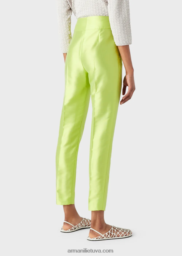 moterys laimo žalia Armani 7/8 kelnės aukštu juosmeniu, derintos Šantungo ir šilko 02482X272