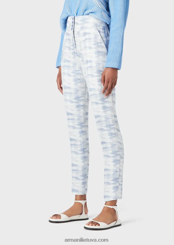 moterys modelis Armani kelnės aukštu juosmeniu iš gradiento žakardo ir lino derinio 02482X271