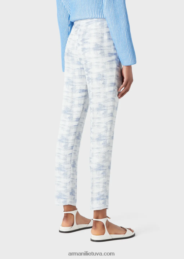 moterys modelis Armani kelnės aukštu juosmeniu iš gradiento žakardo ir lino derinio 02482X271