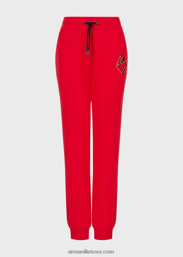 moterys raudona Armani dvigubo trikotažo kelnės su siuvinėjimais 02482X283