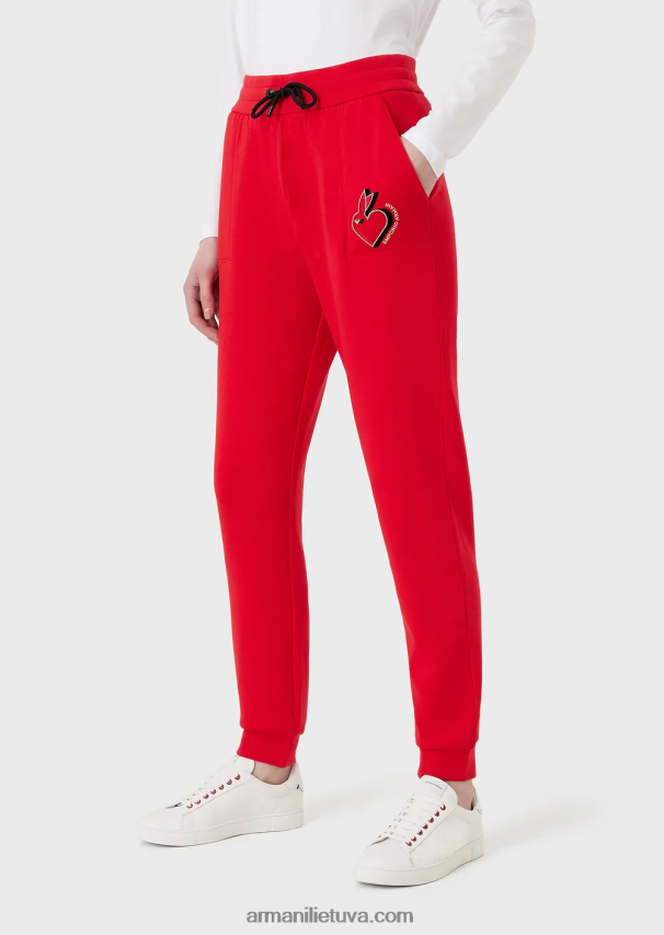 moterys raudona Armani dvigubo trikotažo kelnės su siuvinėjimais 02482X283