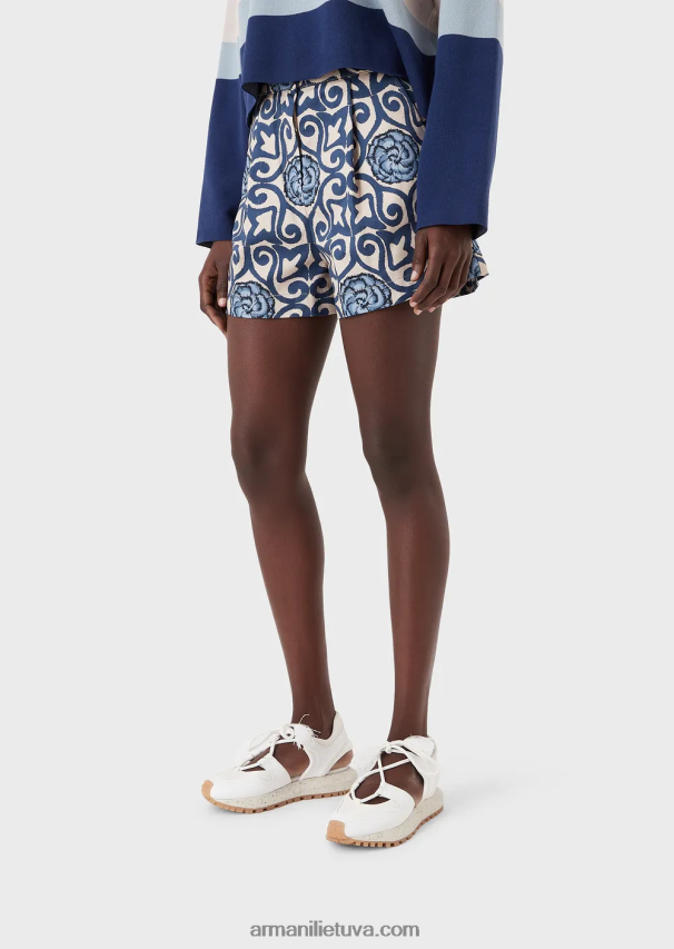 moterys spausdinti Armani tvarios kolekcijos ekologiški ruoželiniai šortai su smiginiu 02482X297