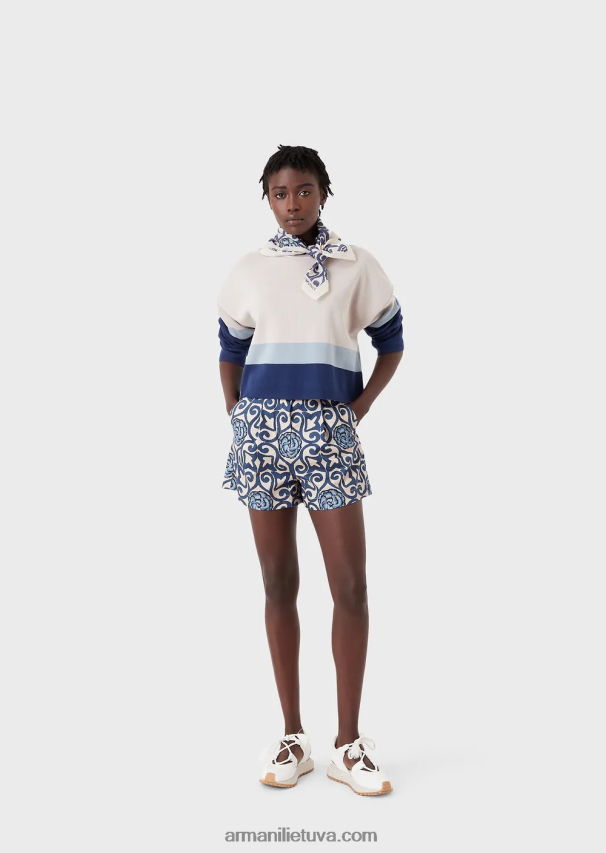 moterys spausdinti Armani tvarios kolekcijos ekologiški ruoželiniai šortai su smiginiu 02482X297