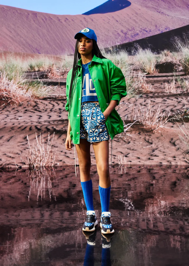 moterys spausdinti Armani tvarios kolekcijos ekologiški ruoželiniai šortai su smiginiu 02482X297