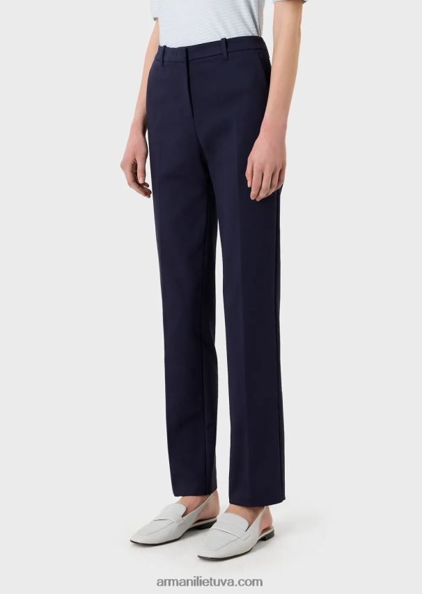 moterys tamsiai mėlyna Armani Tamprios mados medvilninės plonos kelnės 02482X290