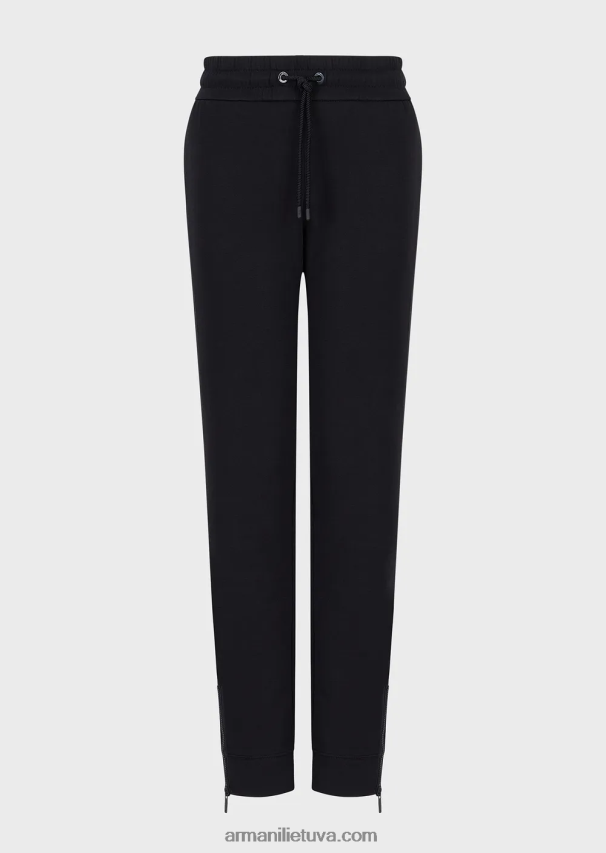 moterys tamsiai mėlyna Armani dvigubo trikotažo kelnės su raišteliu ir užtrauktuku prie apačios 02482X280