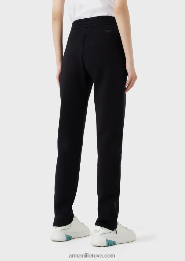 moterys tamsiai mėlyna Armani dvigubo trikotažo kelnės su raišteliu ir užtrauktuku prie apačios 02482X280