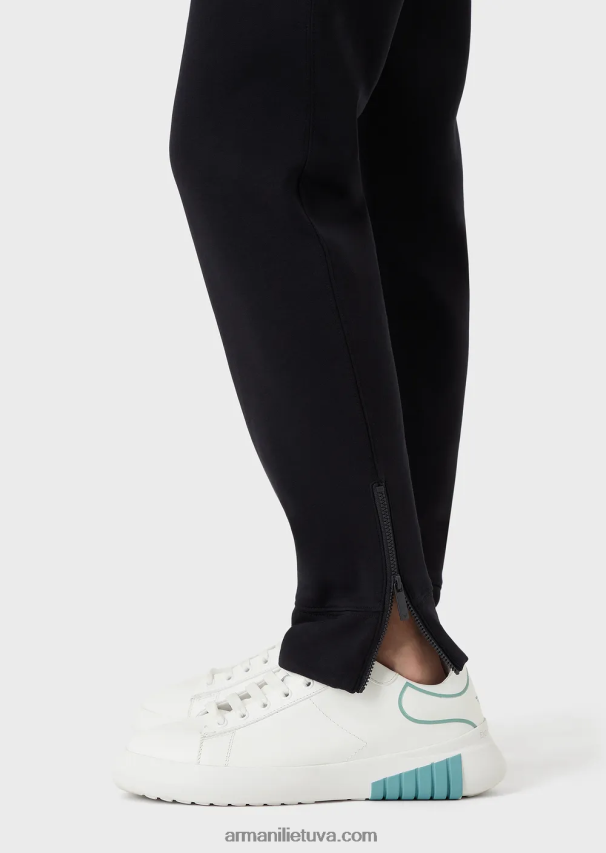 moterys tamsiai mėlyna Armani dvigubo trikotažo kelnės su raišteliu ir užtrauktuku prie apačios 02482X280