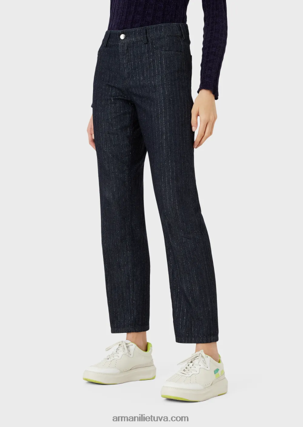 moterys tamsiai mėlyna Armani j04 Vidutinio liemens tiesių kojų išskalauti džinsiniai smeigtukai su blizgučiais 02482X401