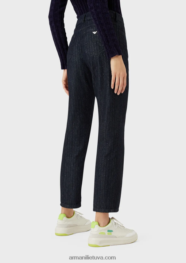 moterys tamsiai mėlyna Armani j04 Vidutinio liemens tiesių kojų išskalauti džinsiniai smeigtukai su blizgučiais 02482X401