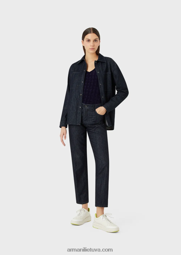 moterys tamsiai mėlyna Armani j04 Vidutinio liemens tiesių kojų išskalauti džinsiniai smeigtukai su blizgučiais 02482X401