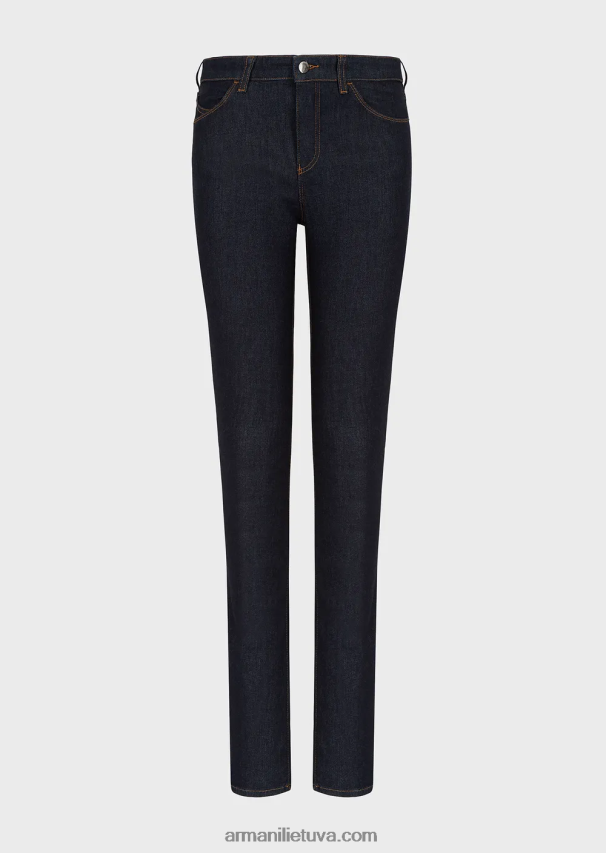 moterys tamsiai mėlyna Armani j18 džinsai siauromis kojomis aukštu liemeniu iš merserizuoto komforto džinso 02482X399
