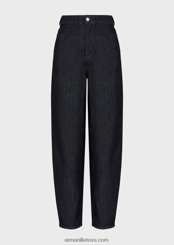 moterys tamsiai mėlyna Armani j86 džinsai aukštu liemeniu, atpalaiduotomis kojomis iš nusausinto merserizuoto džinso 02482X400