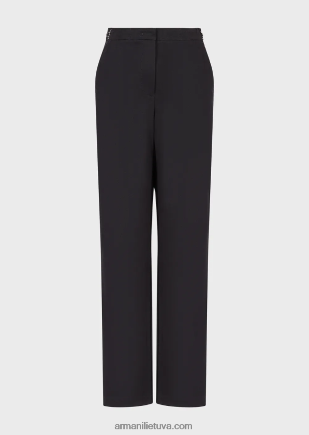 moterys tamsiai mėlyna Armani poliruotos medvilnės kelnės su kabliukais 02482X289