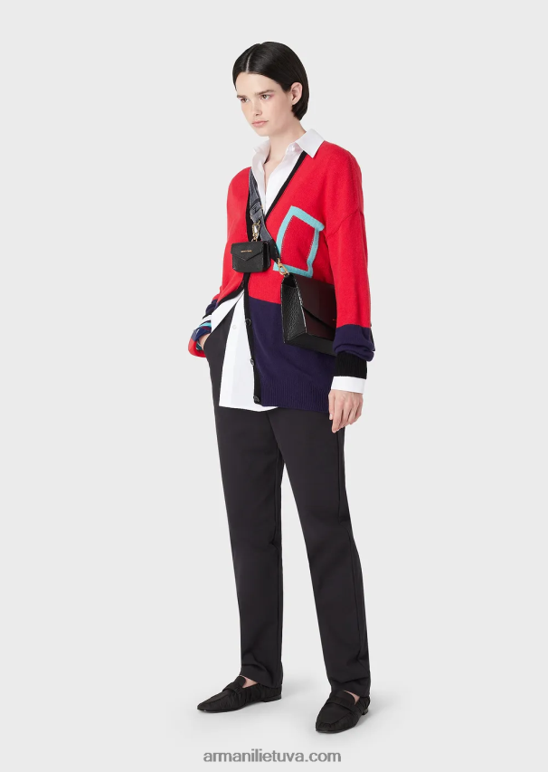 moterys tamsiai mėlyna Armani poliruotos medvilnės kelnės su kabliukais 02482X289