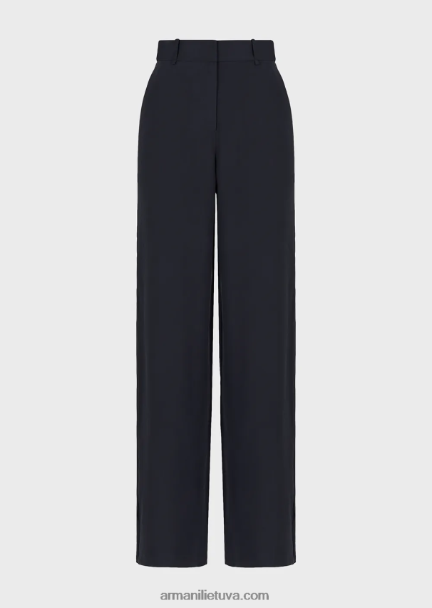 moterys tamsiai mėlyna Armani skystos gabardino palazzo kelnės 02482X269