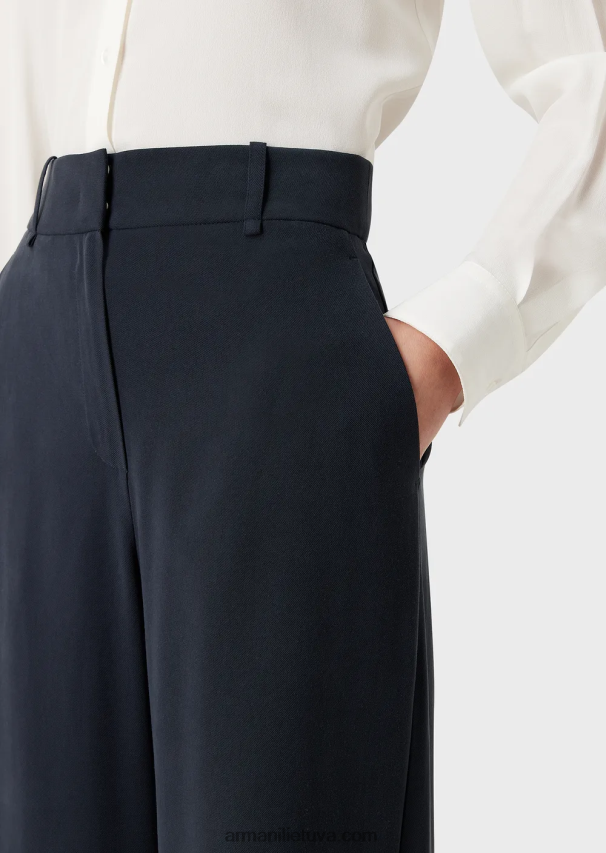 moterys tamsiai mėlyna Armani skystos gabardino palazzo kelnės 02482X269