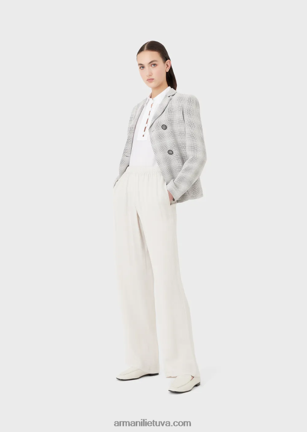 moterys šviesiai pilka Armani froisse žakardo vario derinio kelnės su elastiniu juosmeniu 02482X273
