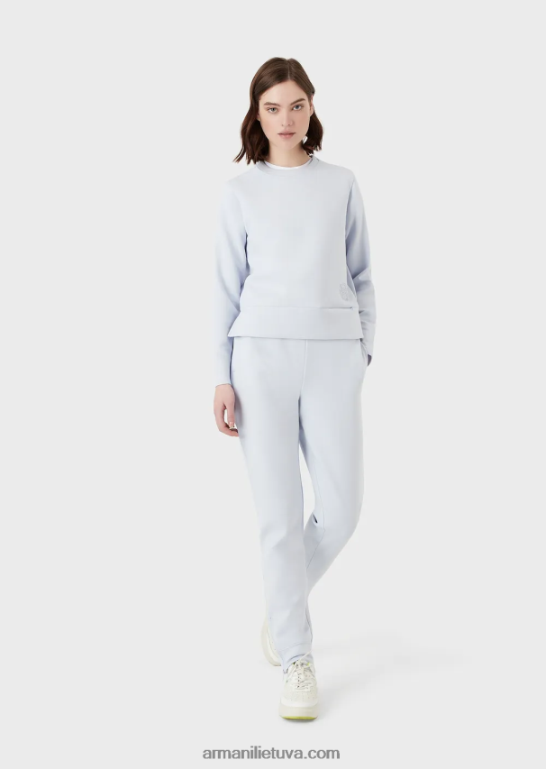 moterys žydros spalvos Armani dvigubo trikotažo kelnės su raišteliu ir užtrauktuku prie apačios 02482X279