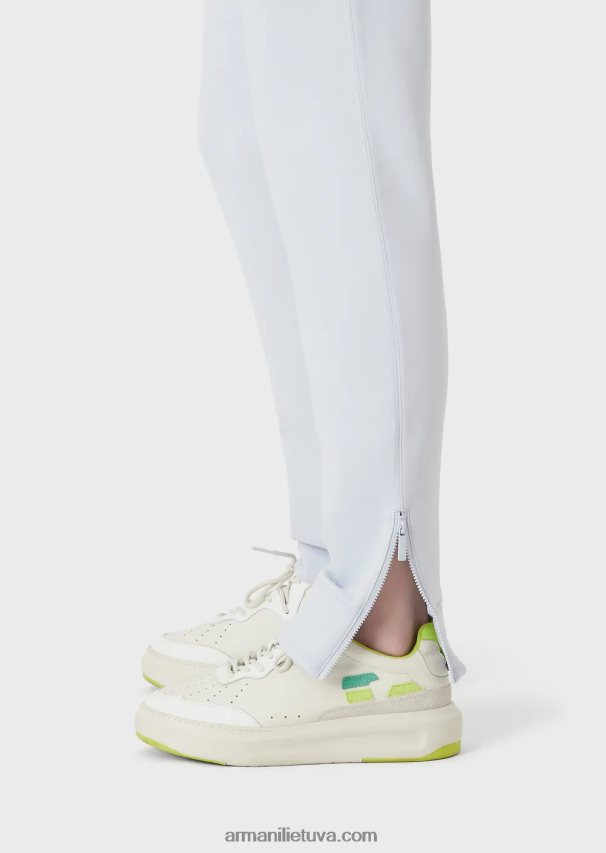 moterys žydros spalvos Armani dvigubo trikotažo kelnės su raišteliu ir užtrauktuku prie apačios 02482X279