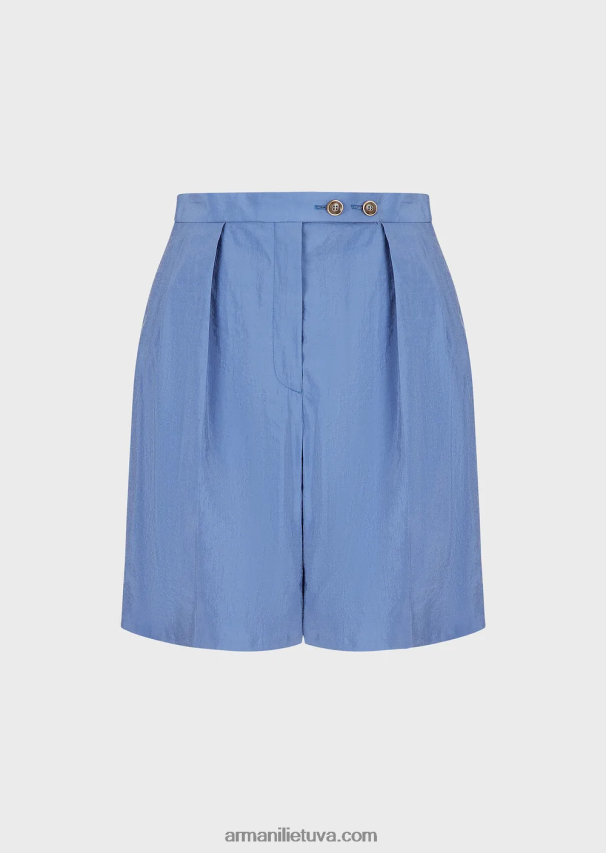 moterys žydros spalvos Armani skalbti techniniai-šilkiniai šortai su smiginiu 02482X261